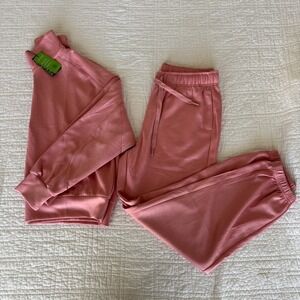 Womens Pink 2 Piece Sweatsuit Set Quarter Zip Joggers EcoCosy Large NWT Soft